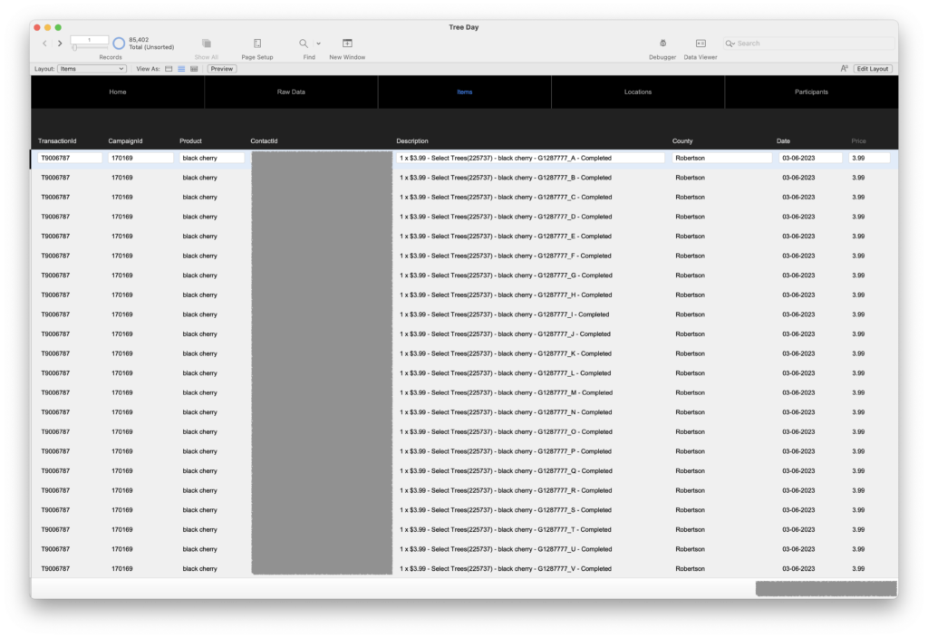 A screenshot of the Tree Day rapid app, showing how grouped order info was parsed into line items for accurate counts.
