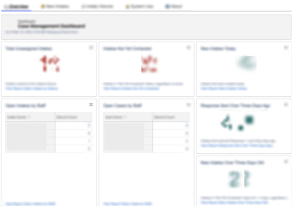 Redacted view of a case management page.