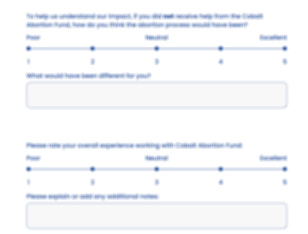 abortion fund feedack, feedback survey for reproductive justice